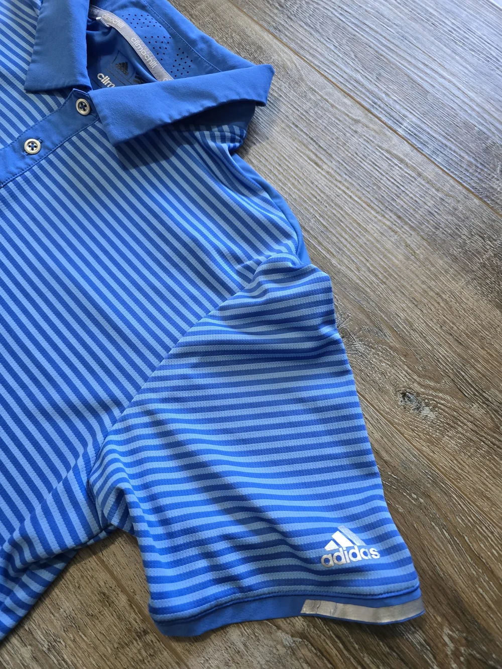 Adidas Climachill Polo Shirt Mens Medium Blue Striped Golf Tennis Athletic Top M